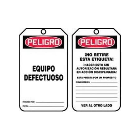 Accuform Spanish Safety Tags, DANGER DEFECTIVE EQUIPMENT, 5.75in x 3.25in, HS-Laminate, 5PK SHMDT122LTM